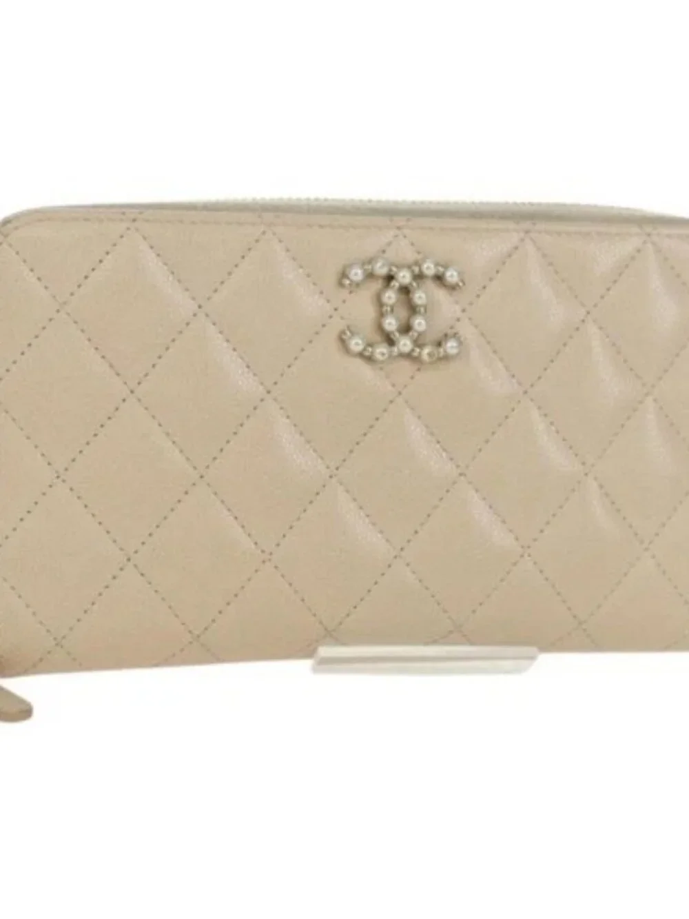 CHANEL Long Wallet Lamb Skin Beige Gold CC Auth 167178SAM